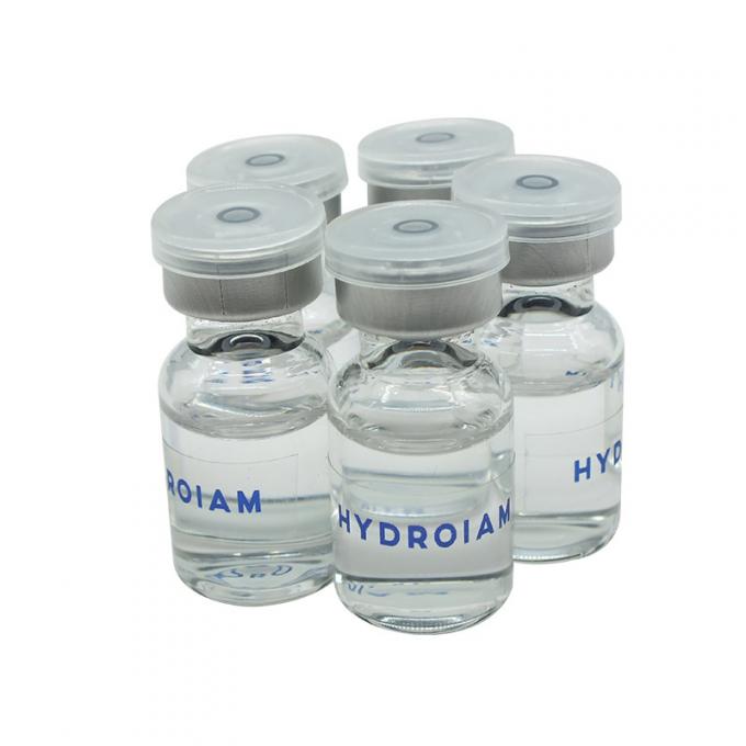 A close-up image of a hyaluronic acid filler being injected into the lips